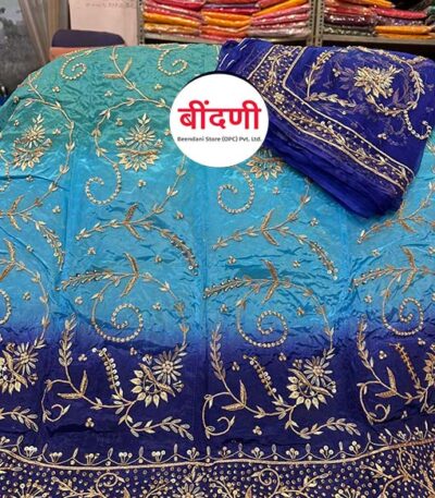 Heavy Work Rajputi Poshak in Light and Dark Blue Color with Zardoji-Dabka Work