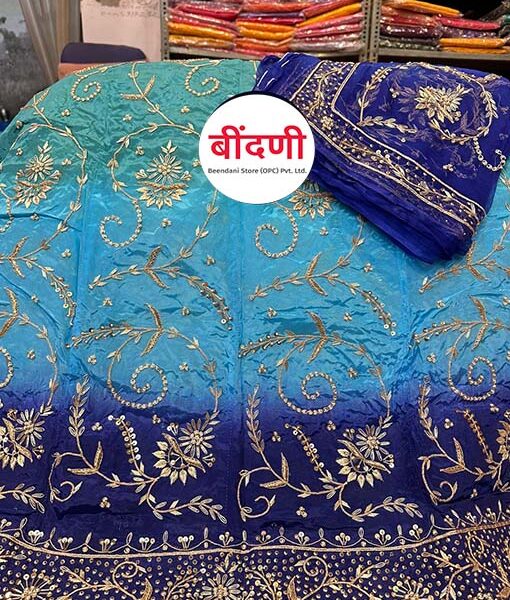 Heavy Work Rajputi Poshak in Light and Dark Blue Color with Zardoji-Dabka Work