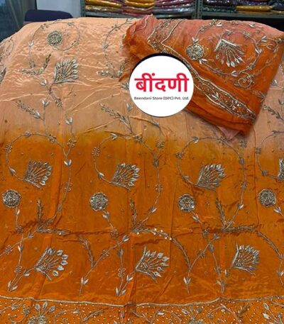 Heavy Work Rajputi Poshak in Light and Dark Orange Color with Zardoji-Dabka Work