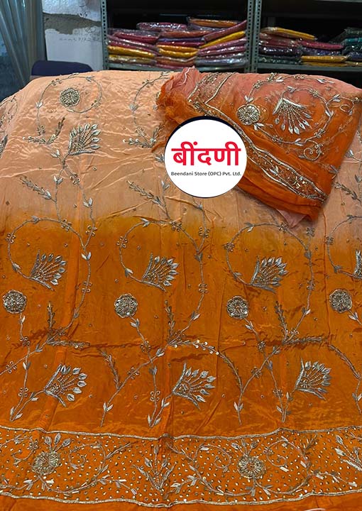 Heavy Work Rajputi Poshak in Light and Dark Orange Color with Zardoji-Dabka Work