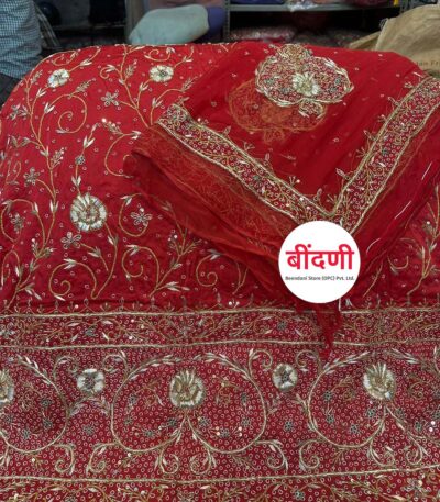Rajasthani Bridal Poshak in Red Color with Heavy Zardoji Work