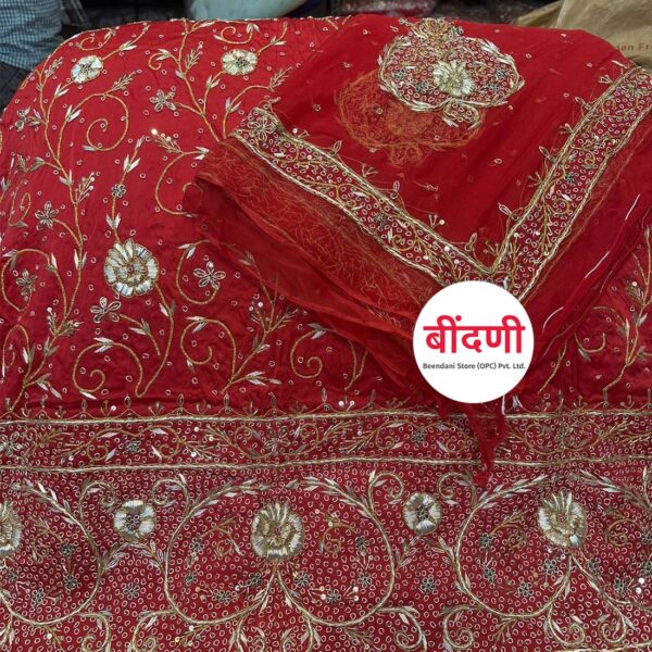 Rajasthani Bridal Poshak in Red Color with Heavy Zardoji Work
