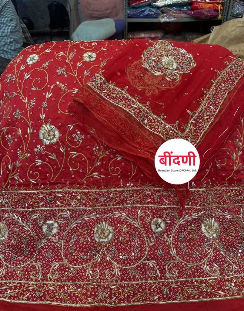Rajasthani Bridal Poshak in Red Color with Heavy Zardoji Work