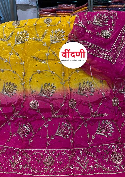 Heavy Work Rajputi Poshak in Yellow and Rani Color with Zardoji-Dabka Work