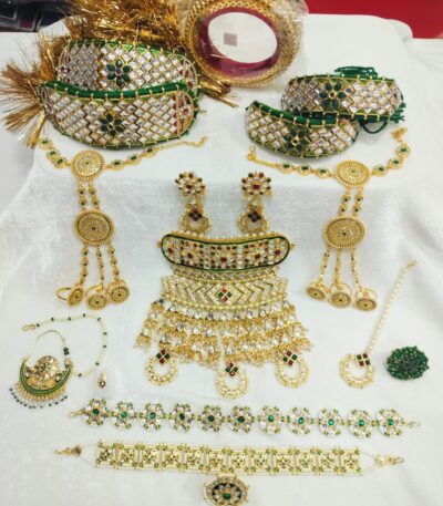 Rajputi Combo Jewelry Set with Green and White Stones