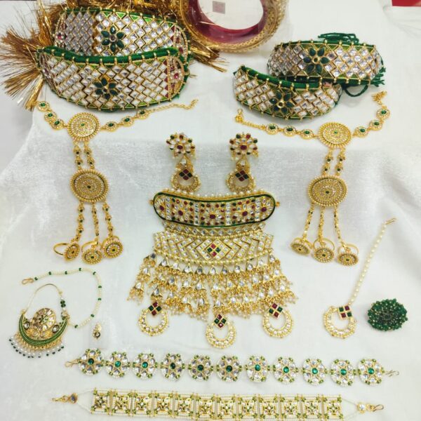 Rajputi Combo Jewelry Set with Green and White Stones