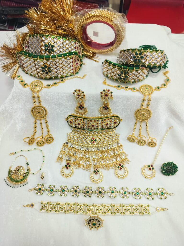 Rajputi Combo Jewelry Set with Green and White Stones