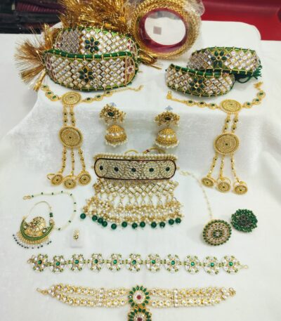 White and Green Kundan Rajputi Jewelry Set Combo by 21 Shagun Store