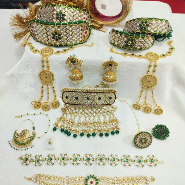 White and Green Kundan Rajputi Jewelry Set Combo by 21 Shagun Store