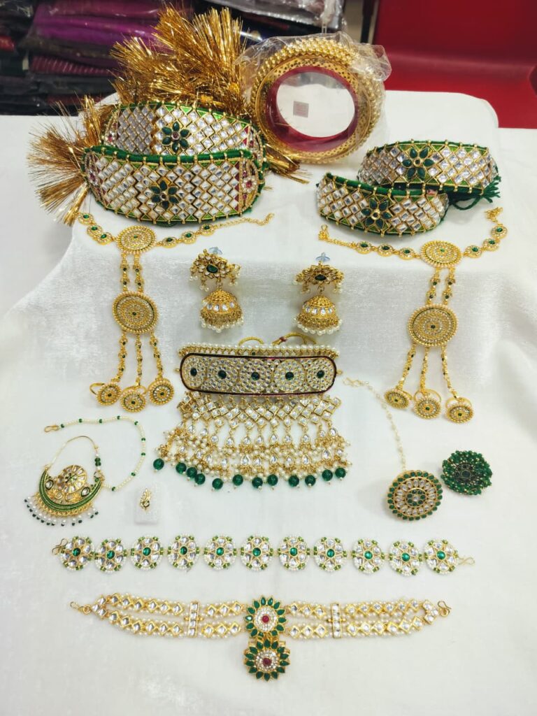 White and Green Kundan Rajputi Jewelry Set Combo by 21 Shagun Store