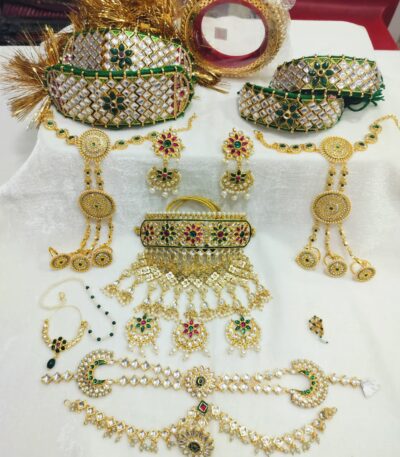 Rajasthani Combo Jewelry Set with Multicolor Kundan Aad