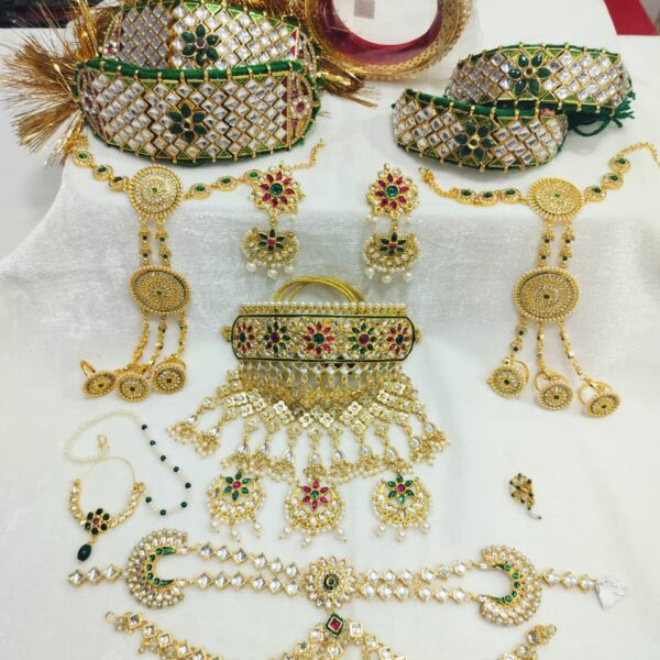 Rajasthani Combo Jewelry Set with Multicolor Kundan Aad