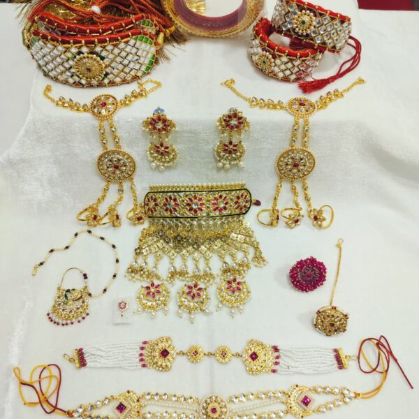 Rajputi Jewelry Set with Red and White Kundan Stones
