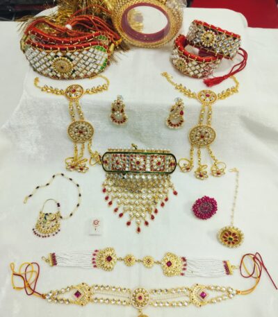 Marwari Jewelry Set with Red and White Kundan Stones