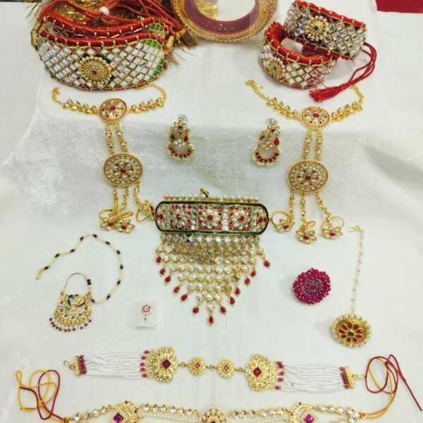 Marwari Jewelry Set with Red and White Kundan Stones