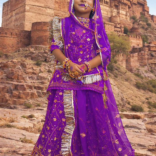 Kids Rajputi Poshak in Purple Color with Zari-Stone Work