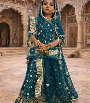 Baisa Poshak in Peacock Blue with Zari-Stone Work