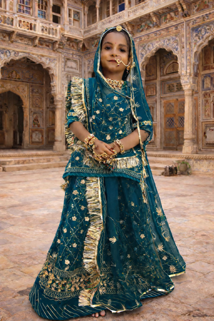 Baisa Poshak in Peacock Blue with Zari-Stone Work