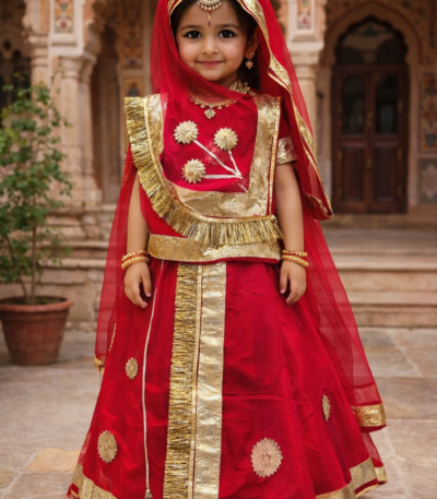 Rajasthani Kids Poshak in Red Color with Gotapatti Work