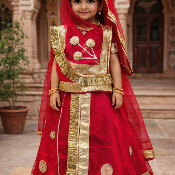 Rajasthani Kids Poshak in Red Color with Gotapatti Work