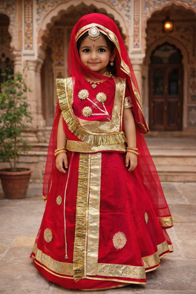 Rajasthani Kids Poshak in Red Color with Gotapatti Work