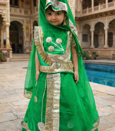 Rajasthani Kids Poshak in Green Color with Gotapatti Work