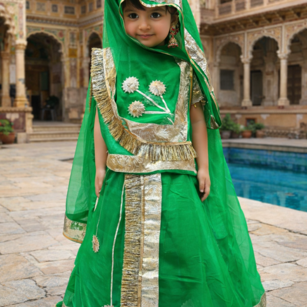 Rajasthani Kids Poshak in Green Color with Gotapatti Work