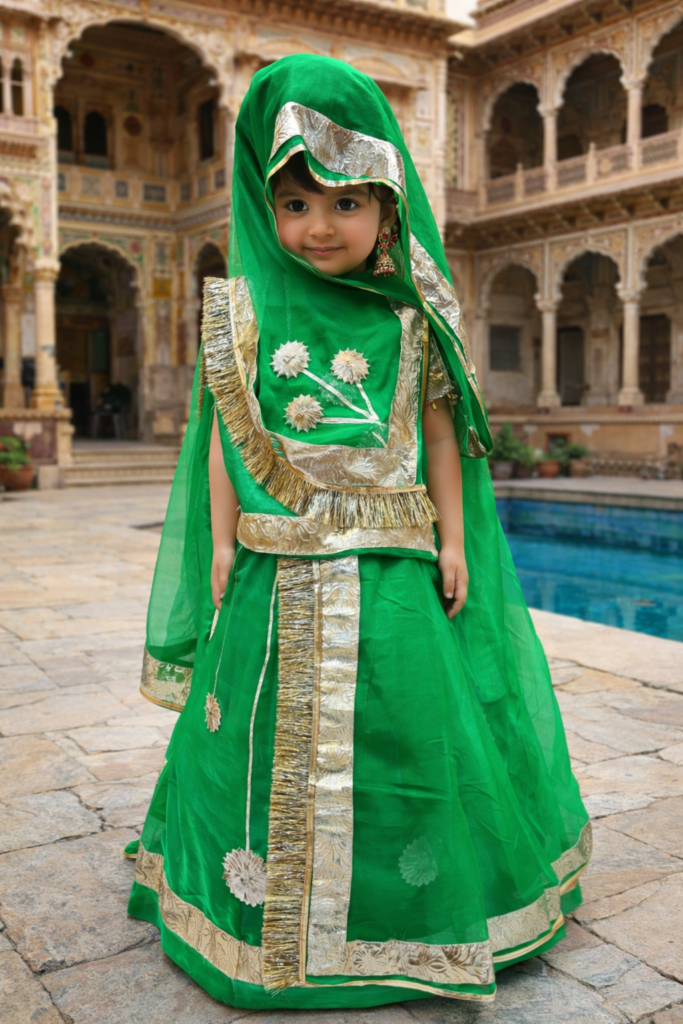 Rajasthani Kids Poshak in Green Color with Gotapatti Work