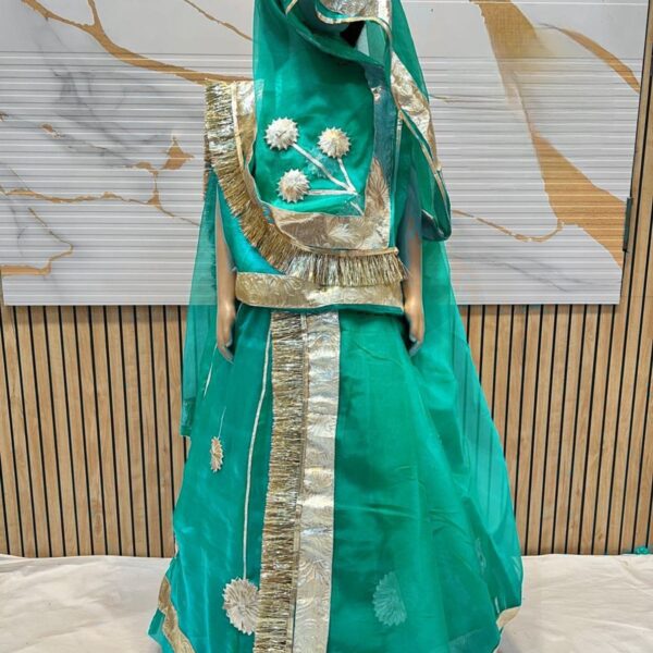 Kids Rajputi Poshak in Gotapatati with Sea Green Color