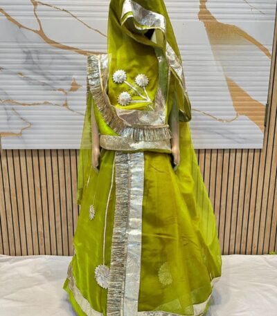 Rajputi Kids Poshak in Mehandi Green Color with Gotapatti Work