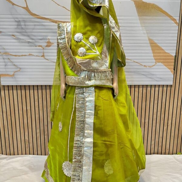 Rajputi Kids Poshak in Mehandi Green Color with Gotapatti Work