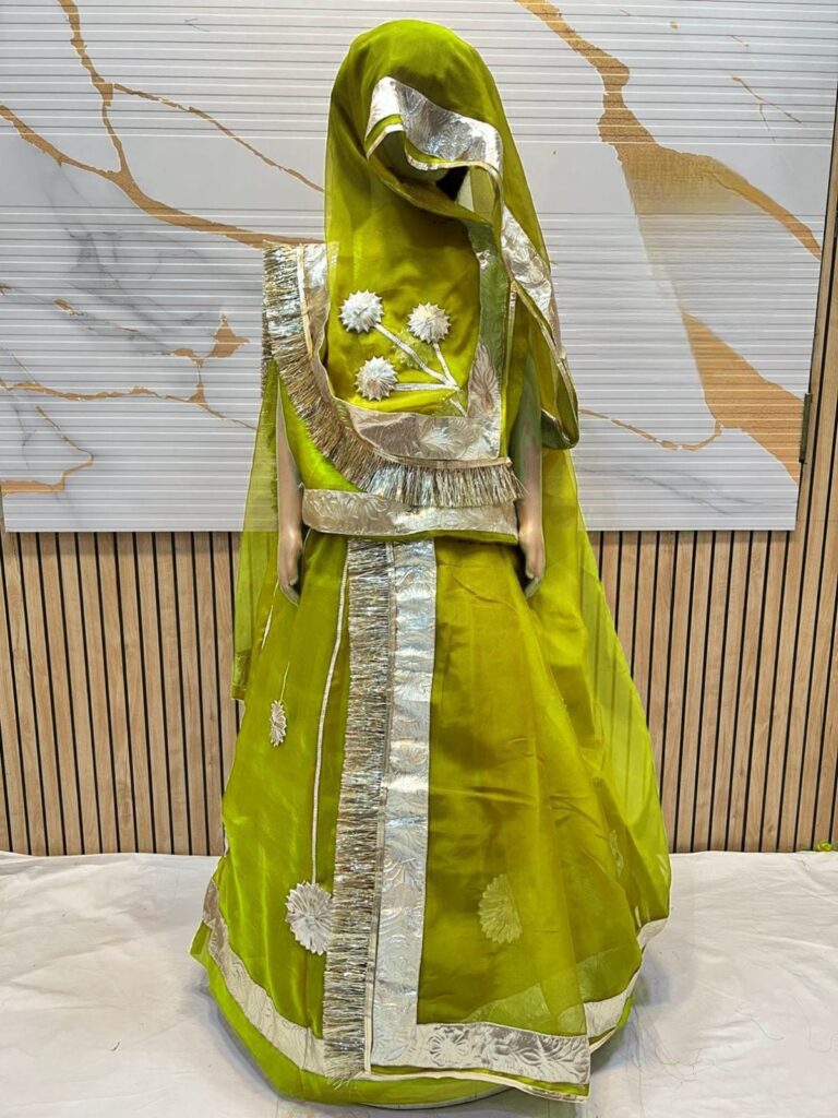 Rajputi Kids Poshak in Mehandi Green Color with Gotapatti Work