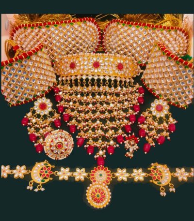 Red Color Kundan Rajputi Bridal Jewelry Set