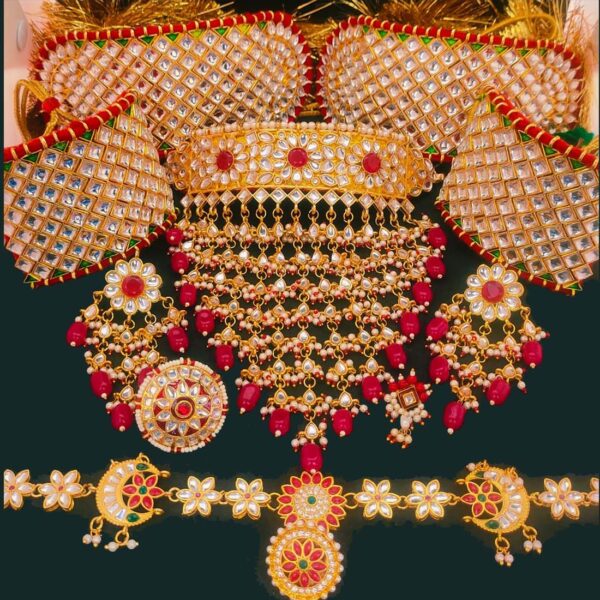 Red Color Kundan Rajputi Bridal Jewelry Set