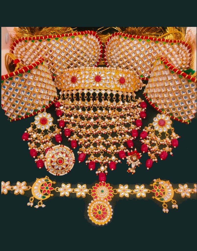 Red Color Kundan Rajputi Bridal Jewelry Set