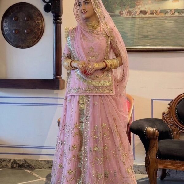 Rajasthani Handwork Poshak in Baby Pink Color