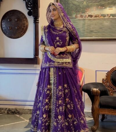 Rajasthani Handwork Poshak in Purple Color