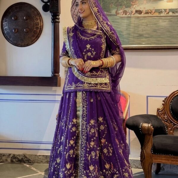 Rajasthani Handwork Poshak in Purple Color