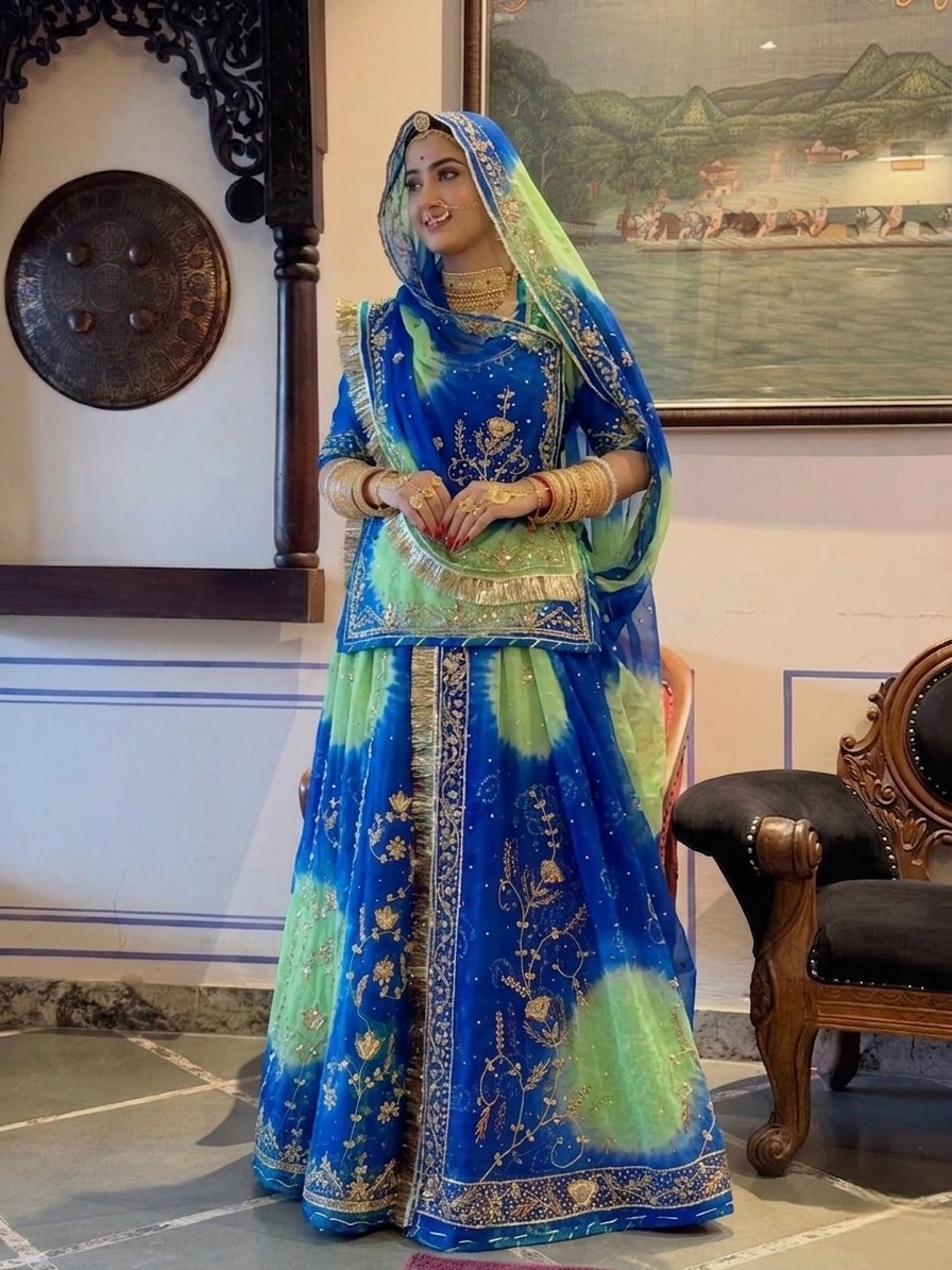Multicolor Rajasthani Poshak in Handwork | 21 Shagun Multicolor Rajasthani Poshak in Handwork