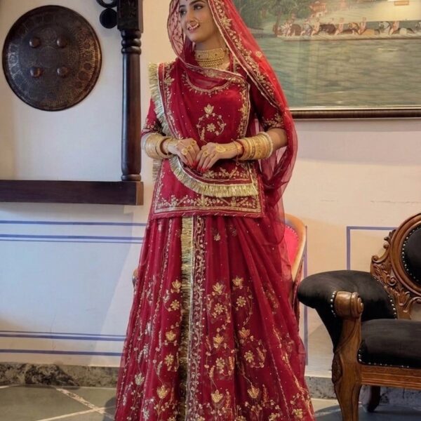 Rajasthani Handwork Poshak in Red Color
