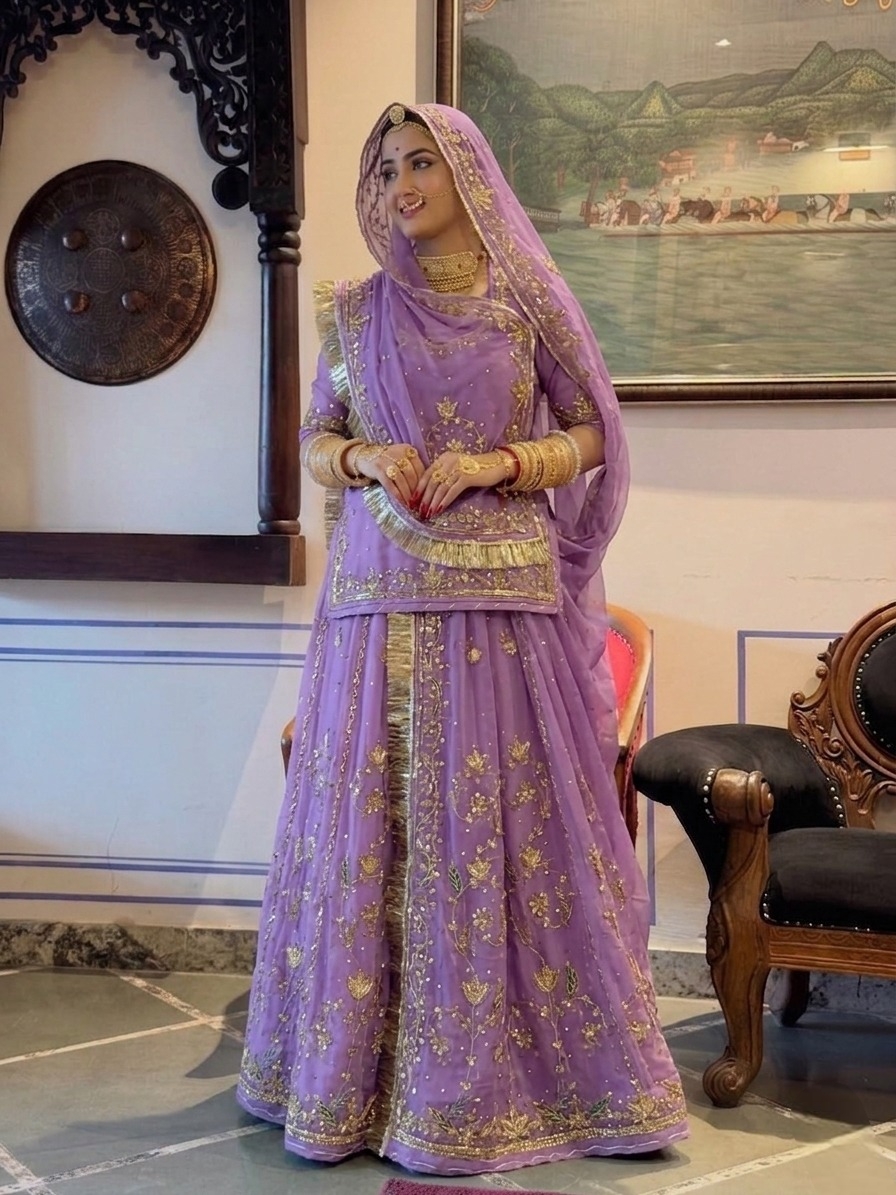 Rajputi Hand Work Poshak in Lavender Color Rajputi Hand Work Poshak in Lavender Color by 21 Shagun