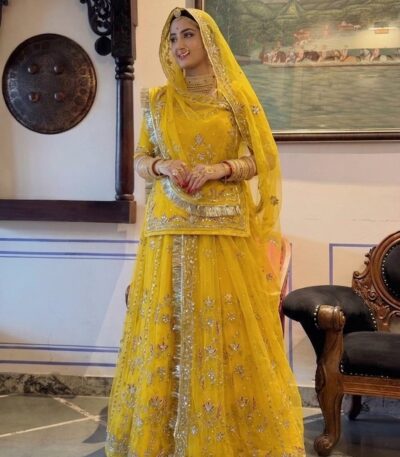 Rajputi Hand-Work Poshak in Yellow Color