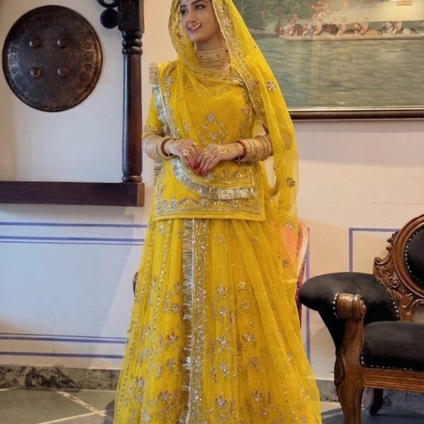 Rajputi Hand-Work Poshak in Yellow Color